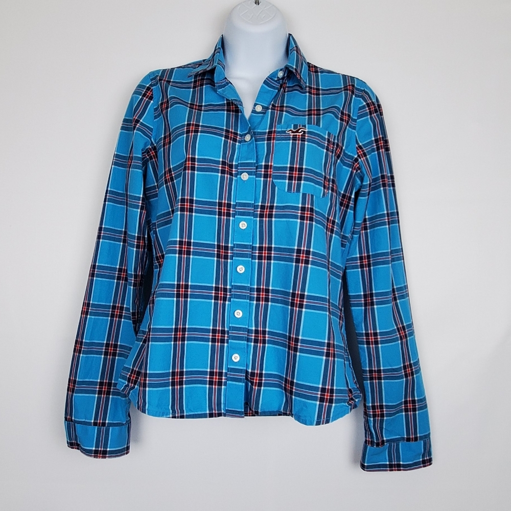 Hollister Blue Plaid Button Down Shirt S